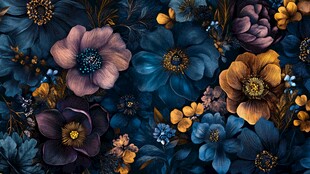 深蓝色调花卉图案背景