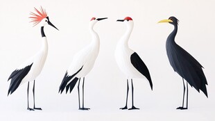 四只姿态优雅的珍稀鸟类