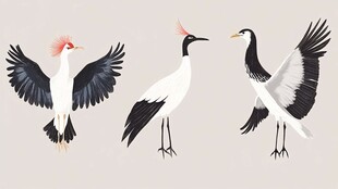 三只丹顶鹤姿态各异图