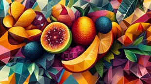 多彩几何风水果创意插画