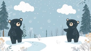 雪地中嬉戏的两只小熊