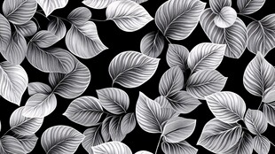 黑白叶片无缝图案背景