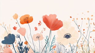 缤纷手绘花卉田园景象