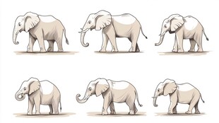 六只姿态各异的卡通大象