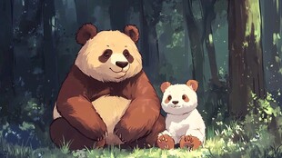 熊猫母子森林温馨时光