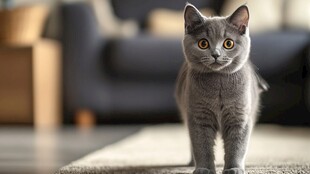 灰猫室内好奇张望