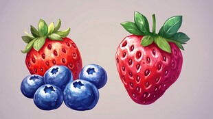 草莓蓝莓插画 色彩鲜艳