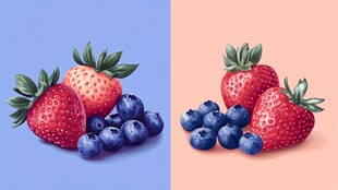 草莓蓝莓组合插画