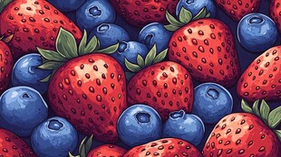 草莓蓝莓缤纷水果插画
