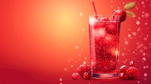 红色蔓越莓气泡饮品特写