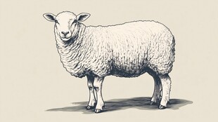站立的绵羊手绘插画