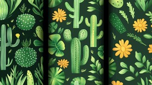 仙人掌花卉绿色图案背景