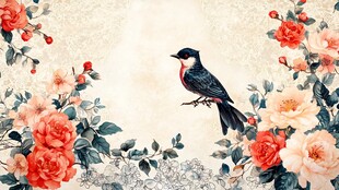 花鸟图 灵动鸟儿栖于繁花间