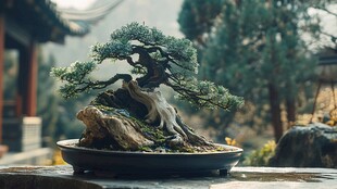 古朴盆景展现中式园林之美