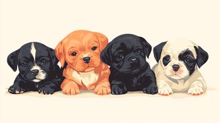 四只萌态小狗排排趴