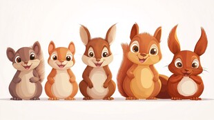 五只可爱松鼠排成一排