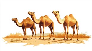 三只骆驼站立在荒野中