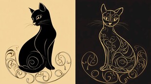 黑金风格猫咪图案设计
