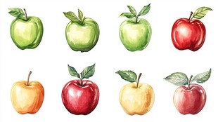 水彩绘多彩苹果集合