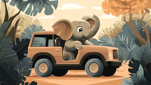 大象驾驶越野车穿行丛林