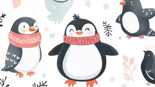 可爱企鹅冬日欢乐插画