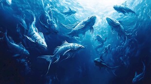 梦幻深海鱼群共游景象