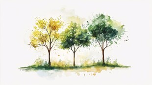水彩风三棵树风景图