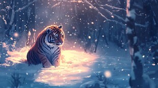 雪林孤虎 静谧梦幻时刻