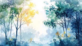 梦幻森林水彩风景图