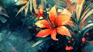 艳丽绽放的橙色花卉插画