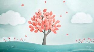 粉色树木风景图