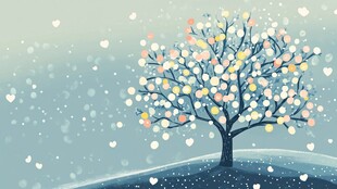 梦幻爱心树雪景插画