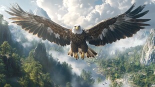 翱翔于山水间的雄伟老鹰