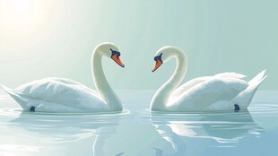 天鹅在水面相依的温馨画面