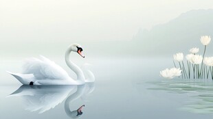 优雅天鹅悠游于静谧湖面