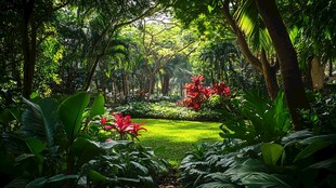 热带雨林中的绚烂花卉景观