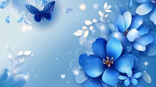 梦幻蓝花蝴蝶唯美背景图