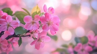 粉嫩海棠花绽放枝头