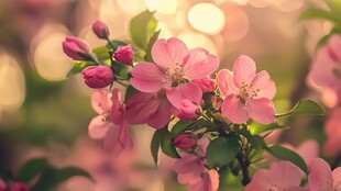 粉色烂漫海棠花枝绽放