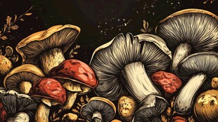 多彩蘑菇插画 自然小景