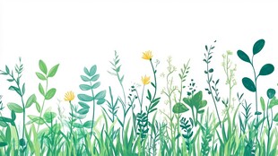清新草地花卉插画元素