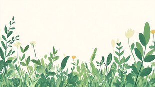 清新草地花卉插画背景