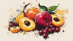 水彩绘多彩水果组合