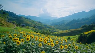 山间向日葵花海田园美景