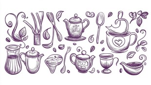 手绘茶饮器具插画