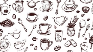 手绘咖啡茶具图案元素