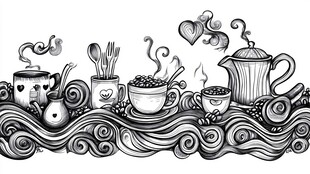 手绘咖啡茶具装饰图案