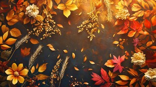 秋日花卉落叶梦幻背景图