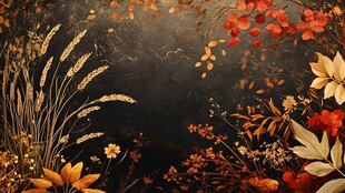 秋日花卉麦穗装饰背景图