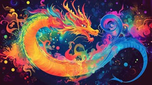 梦幻炫彩中国龙艺术插画